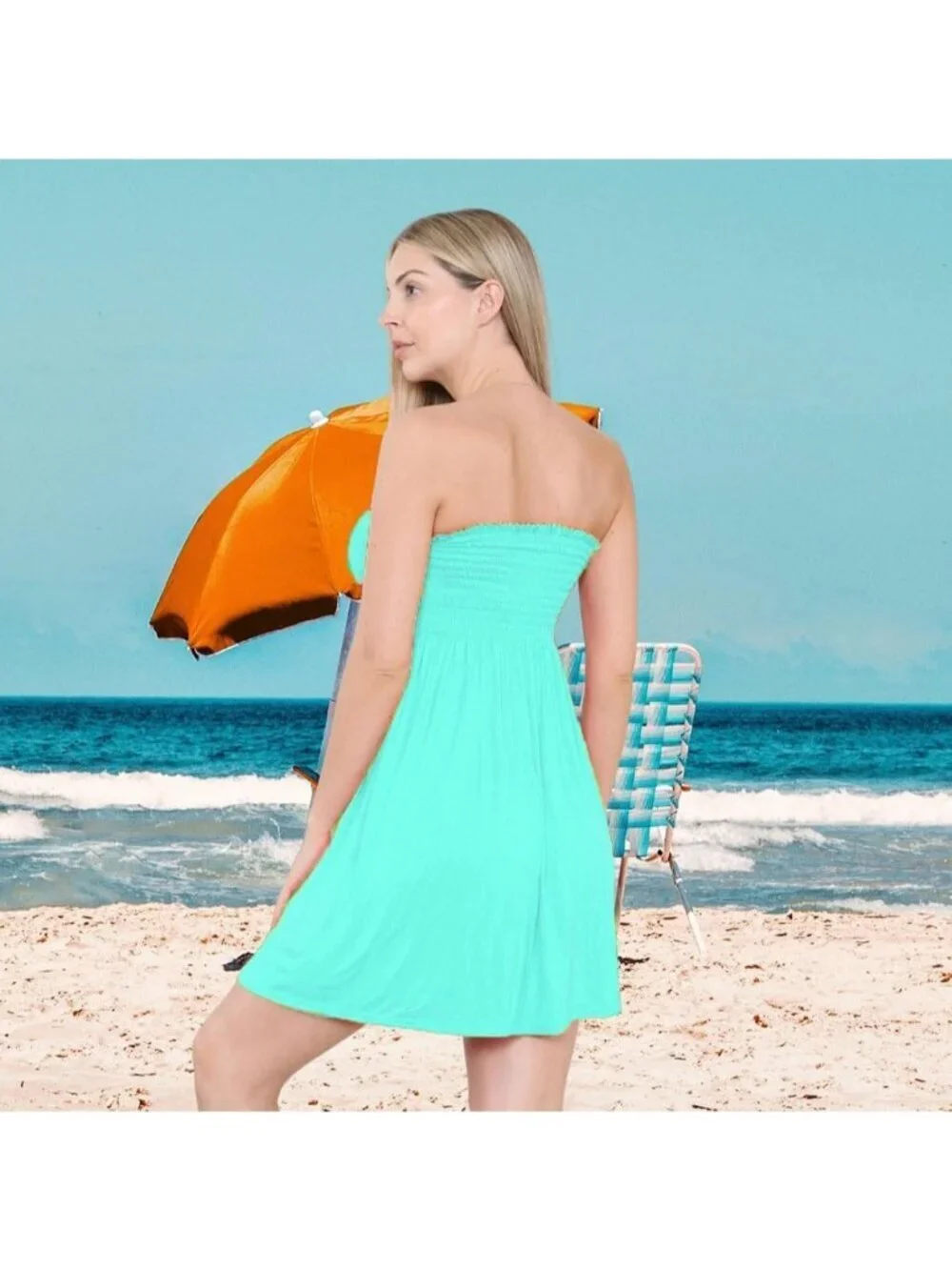 Women's Mint Sun Strapless Tube Short Beach Summer Dresses Casual Mini Dress
